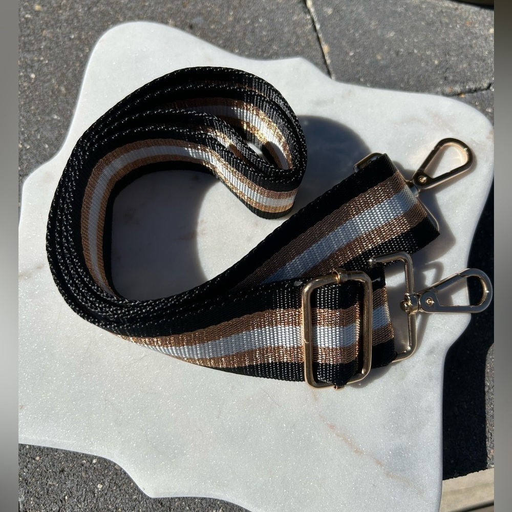 Fashion Strap for Purses or Crossbody Bags Black Gold White Stripe - Picture 3 of 3